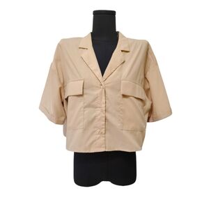 TOXiK3 Khaki Oversized Crop Short Sleeve Button Down Shirt